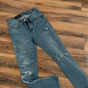 J Crew Toothpick Blue Skinny Jeans with Distressed Details medium wash size 24
